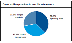 Gross written premium in non-life reinsurance (pie chart)