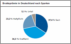 Bruttoprämie in Deutschland nach Sparten (Tortendiagramm)