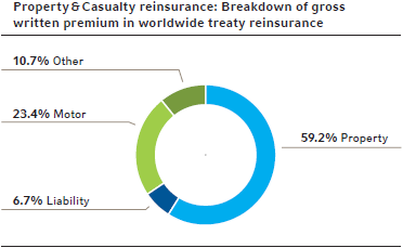 Property & Casualty reinsurance: Breakdown of gross
written premium in worldwide treaty reinsurance